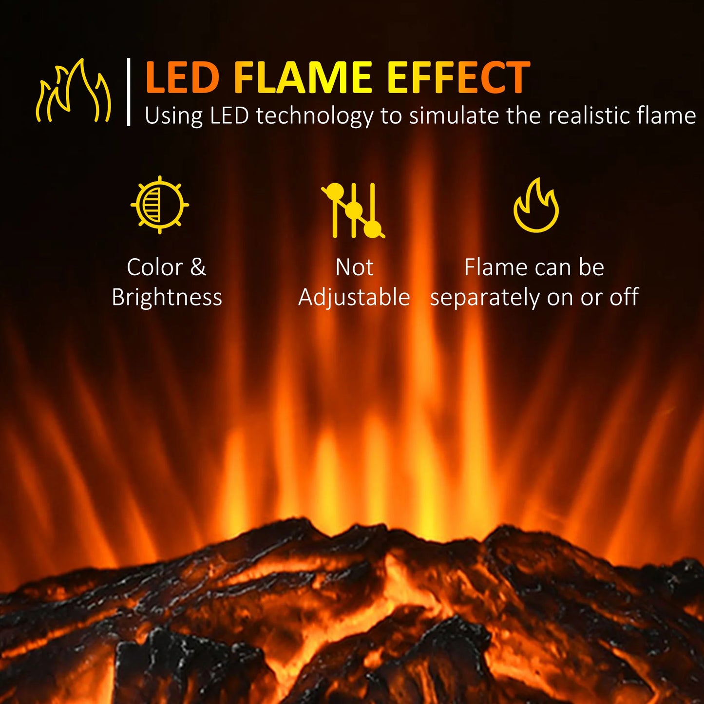 HOMCOM black color 2 heat settings lifelike flame LED Standing electric fireplace