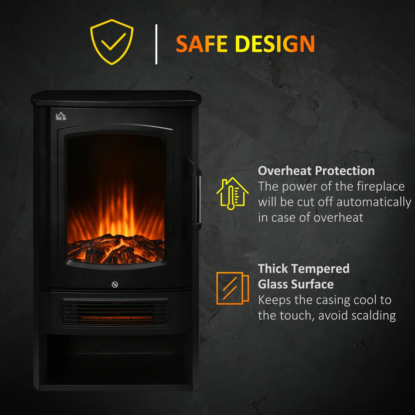 HOMCOM black color 2 heat settings lifelike flame LED Standing electric fireplace