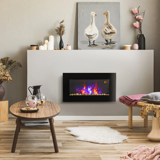 HOMCOM LED flame effect electric fireplace, 1000 wall fireplace/2000 W wall mounted