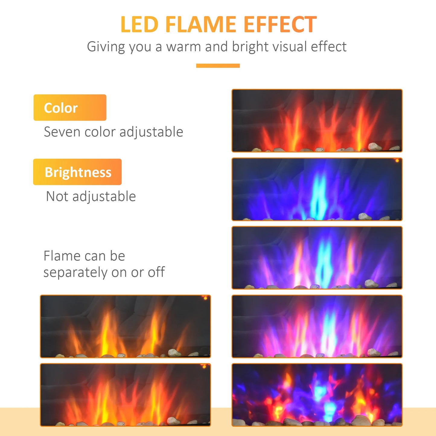 HOMCOM LED flame effect electric fireplace, 1000 wall fireplace/2000 W wall mounted