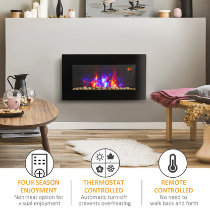 HOMCOM LED flame effect electric fireplace, 1000 wall fireplace/2000 W wall mounted