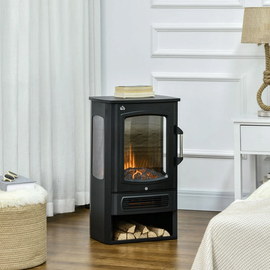 HOMCOM black color 2 heat settings lifelike flame LED Standing electric fireplace