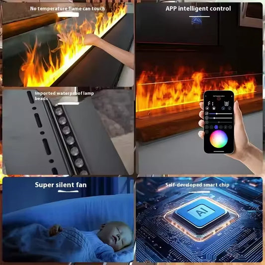 New 3D Water vapor Fireplace App Control 64-color LED  Flame for High-end Residential Decoration Built-in Electric Fireplaces