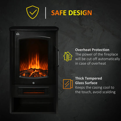 HOMCOM black color 2 heat settings lifelike flame LED Standing electric fireplace